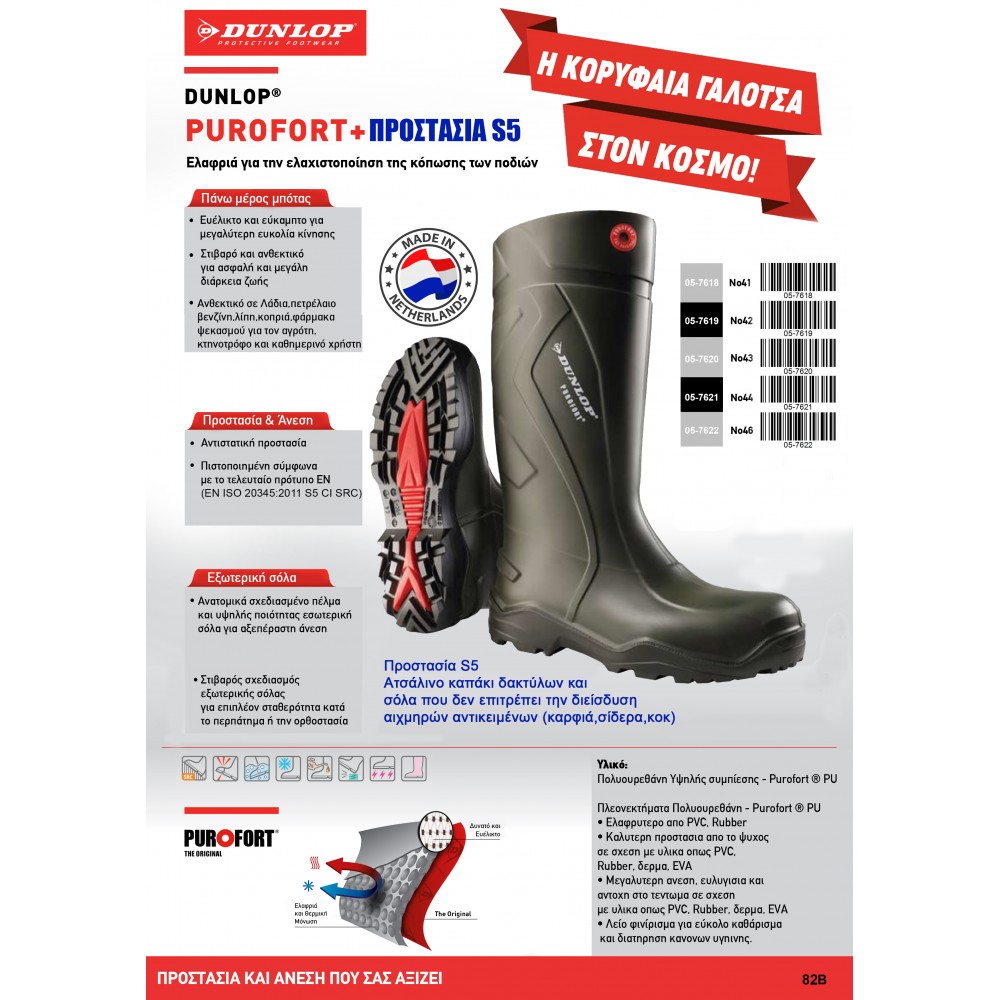 DUNLOP ΜΠΟΤΕΣ ΓΟΝΑΤΟΥ Purofort+ S5 C762933 No45 Με Προστασία Δακτύλων