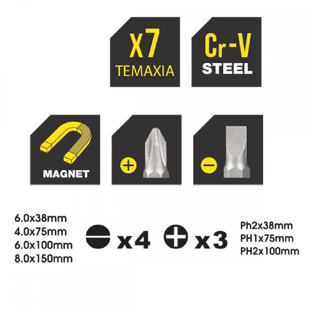 TOP MASTER Κατσαβίδια CR-V σετ 7τεμ 225104
