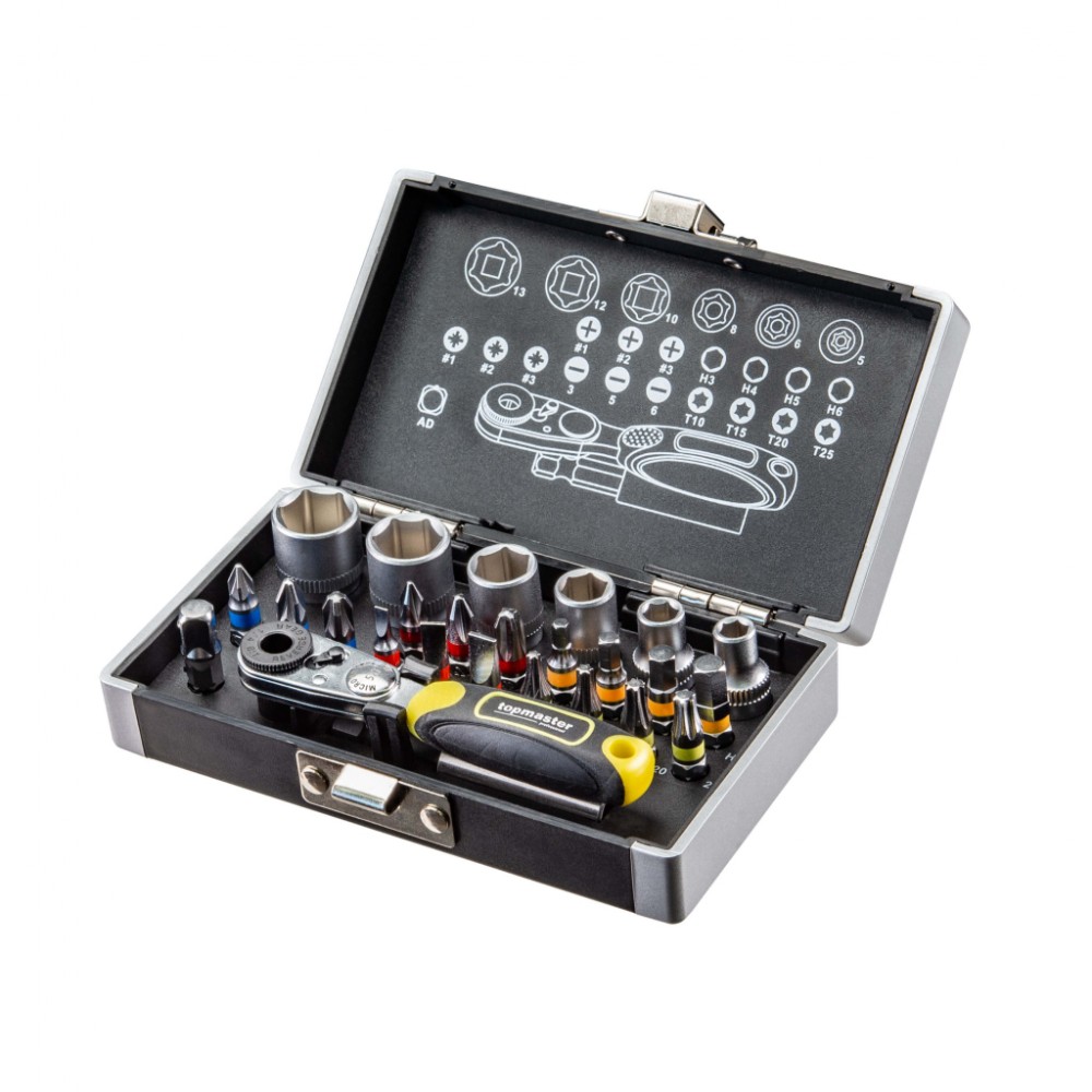 TOP MASTER Σετ καστάνια 26τεμ. με καρυδάκια 1/4'' & μύτες 330157