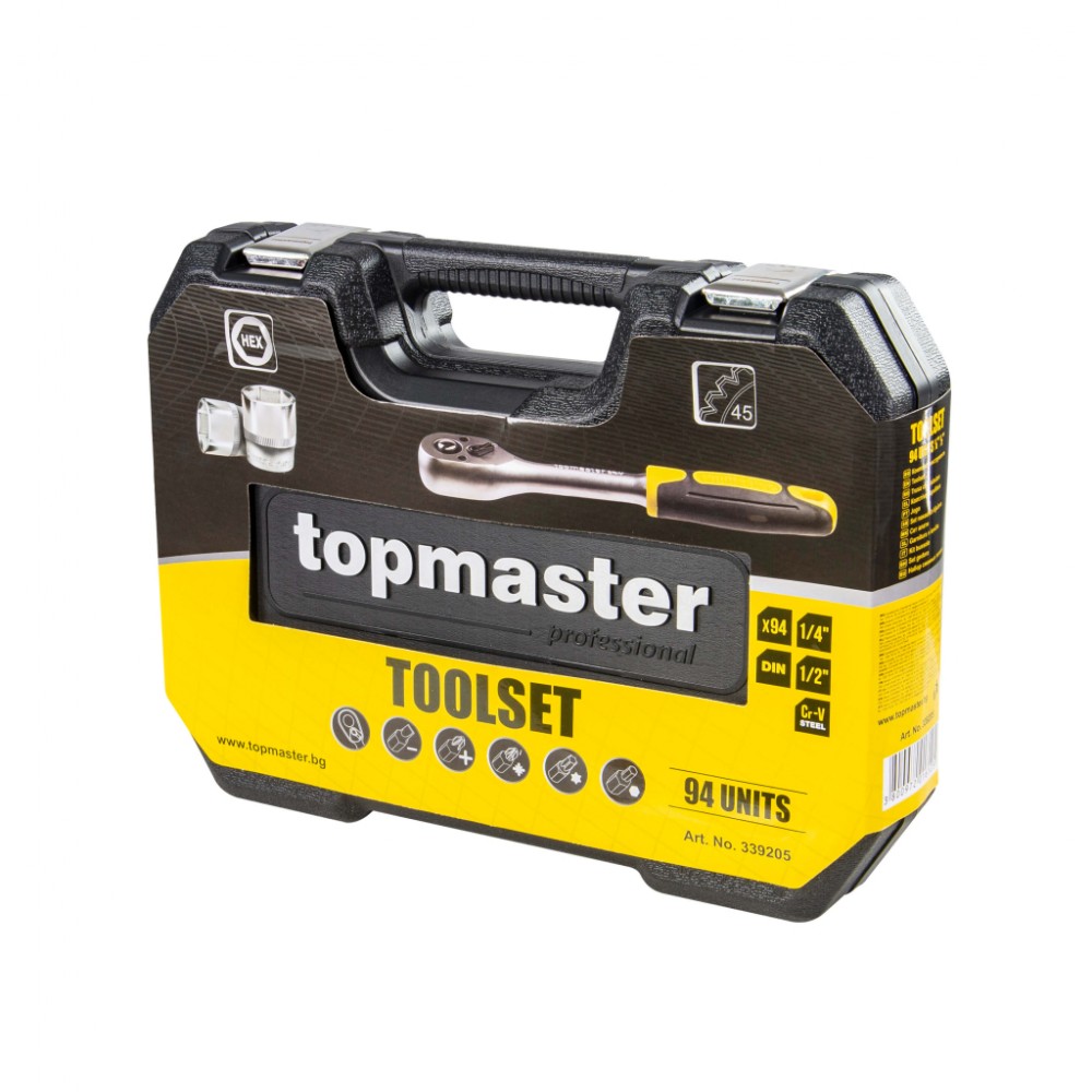 TOP MASTER Κασετίνα καρυδάκι 1/4'' & 1/2'' σετ 94τεμ 339205
