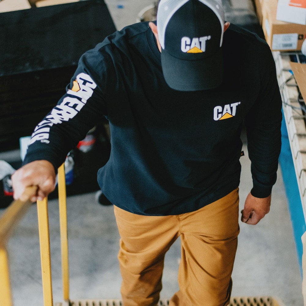 CAT Μπλουζάκι μακρυμάνικο trademark tee μαύρο 2XL 1510034-016