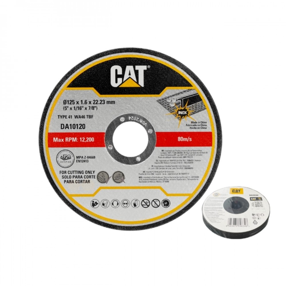CAT Τροχός κοπής inox 125x1.6x22.23mm σετ:10τεμ. DA10120 (τιμή/τεμ)