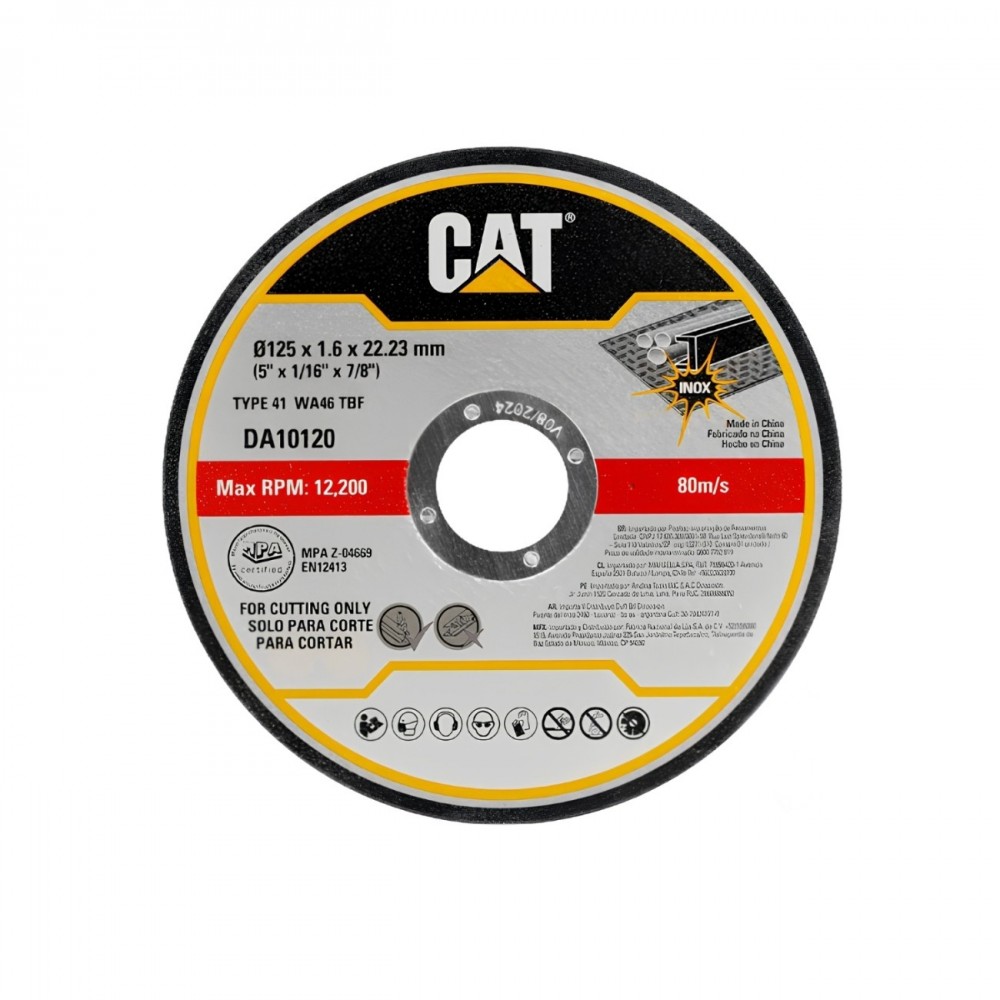CAT Τροχός κοπής inox 125x1.6x22.23mm σετ:10τεμ. DA10120 (τιμή/τεμ)